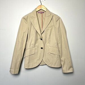VTG Womens Kuhlman Blazer sz 40 US 4 Tan Cotton Unlined Made in Italy Y2K Office